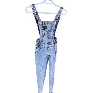 12K Girls Bib Overalls Denim Blue Coveralls Size 8 Cut Off Legs Rolled Cuff READ